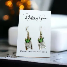 Crazy Plant Lady Earrings - Plant Jewelry, Dangle Earrings, Plant Earrings, Boho Chic, Boho Style, Handmade Earrings, Green