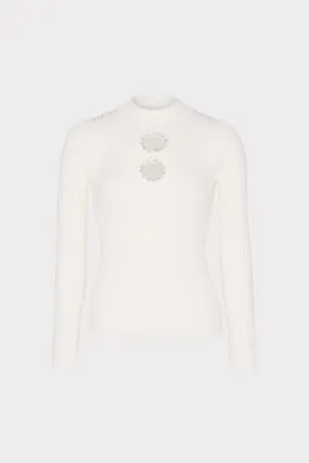 Crystal Cut Out Knit Mock Neck