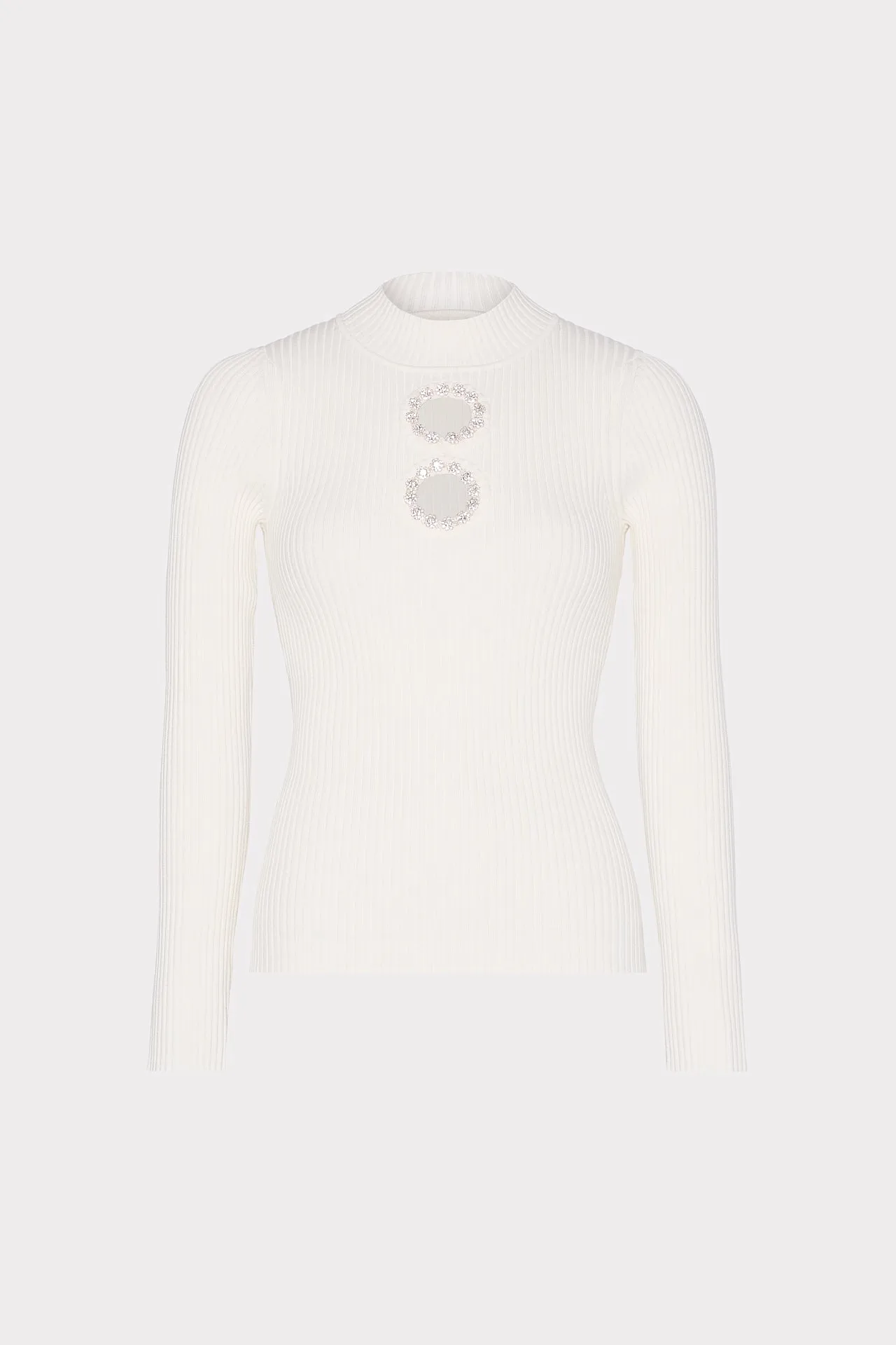 Crystal Cut Out Knit Mock Neck