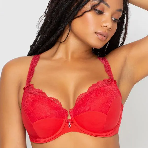 Curvy Couture Tulip Lace Push Up Bra Diva Red