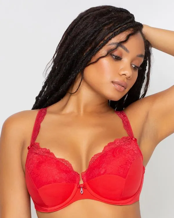 Curvy Couture Tulip Lace Push Up Bra Diva Red