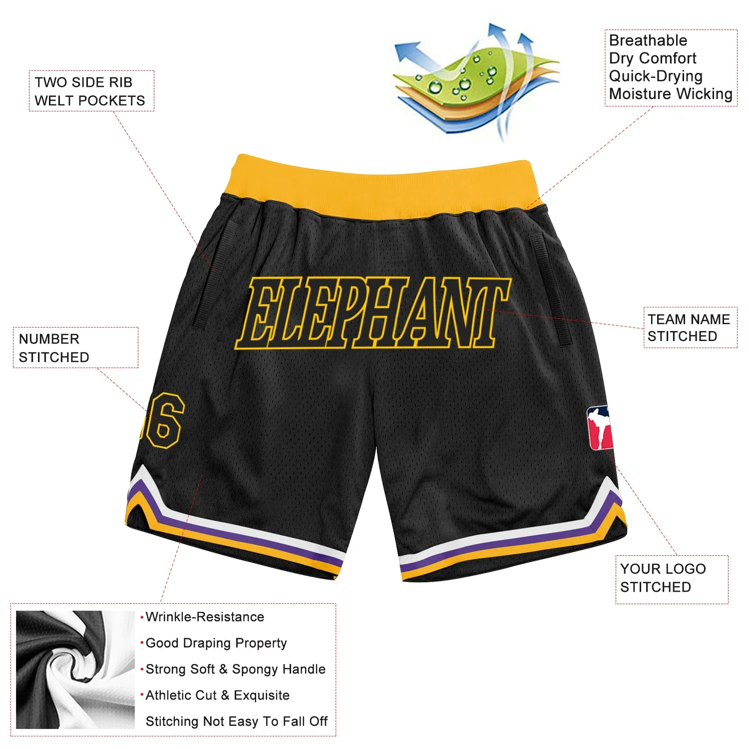 Custom Black Black-Gold Authentic Throwback Basketball Shorts