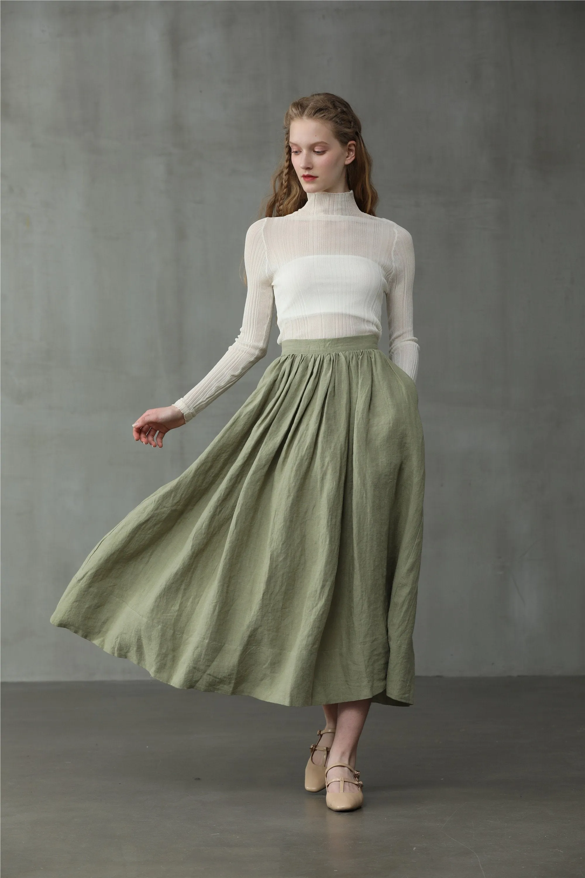 Daisy 03 | Pastel Green Linen Skirt