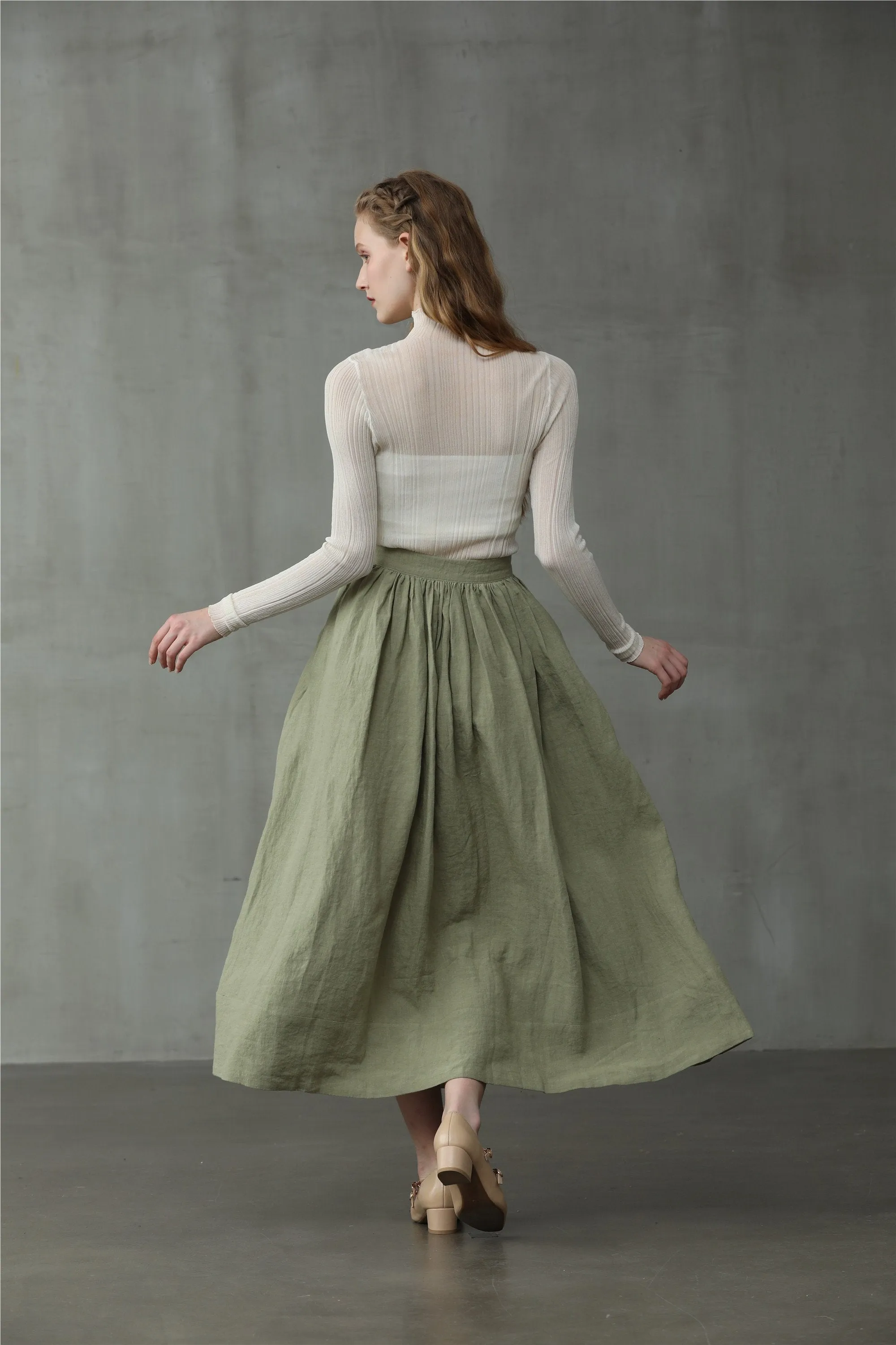 Daisy 03 | Pastel Green Linen Skirt