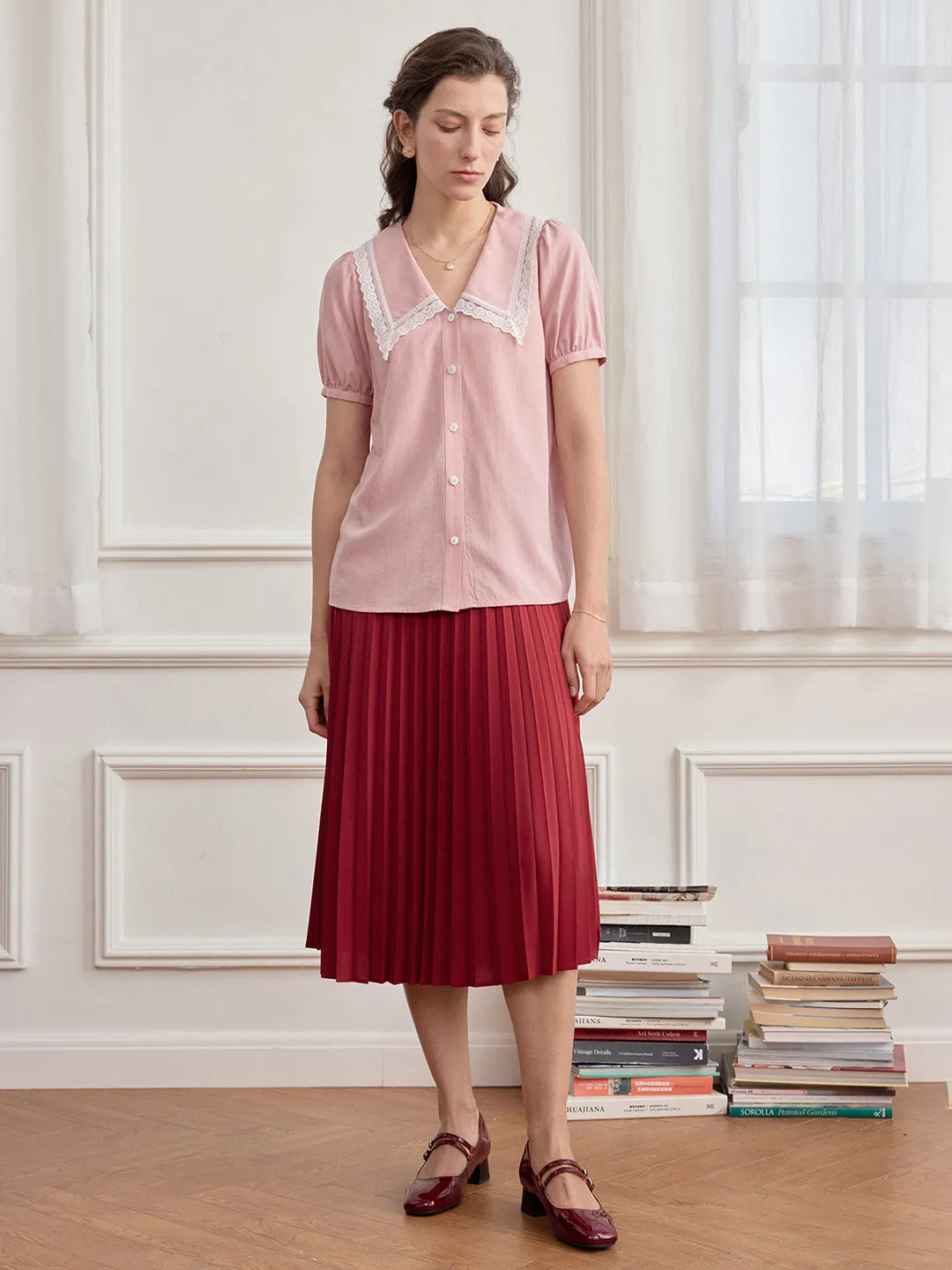 Daleyza Vintage Pleated Red Skirt