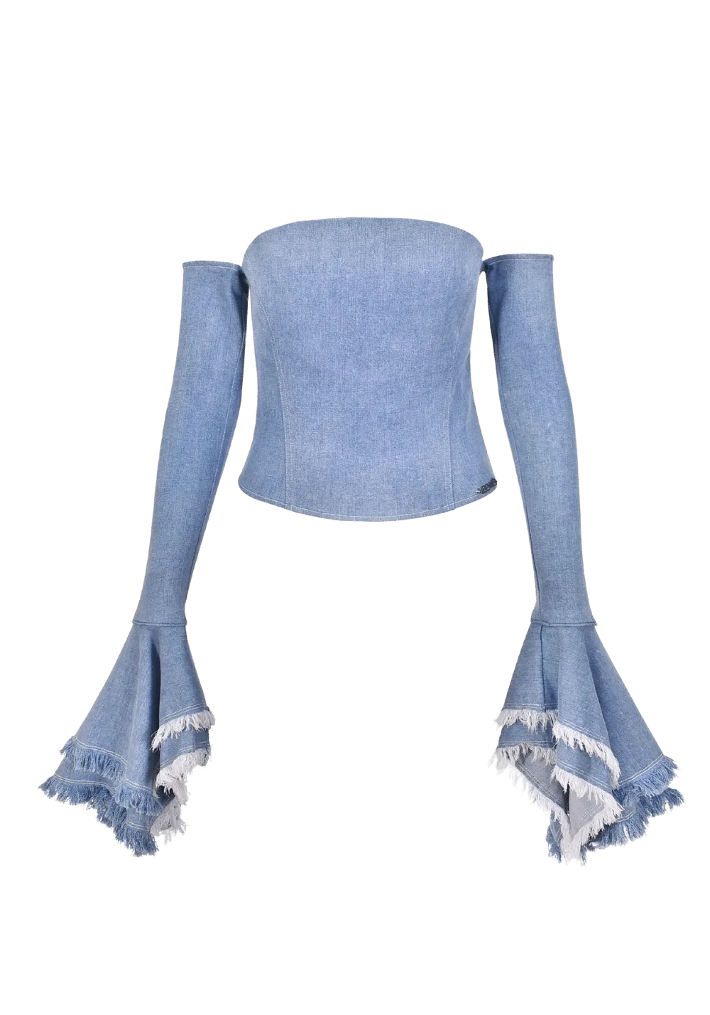 Denim Geometric Bell Sleeve Top