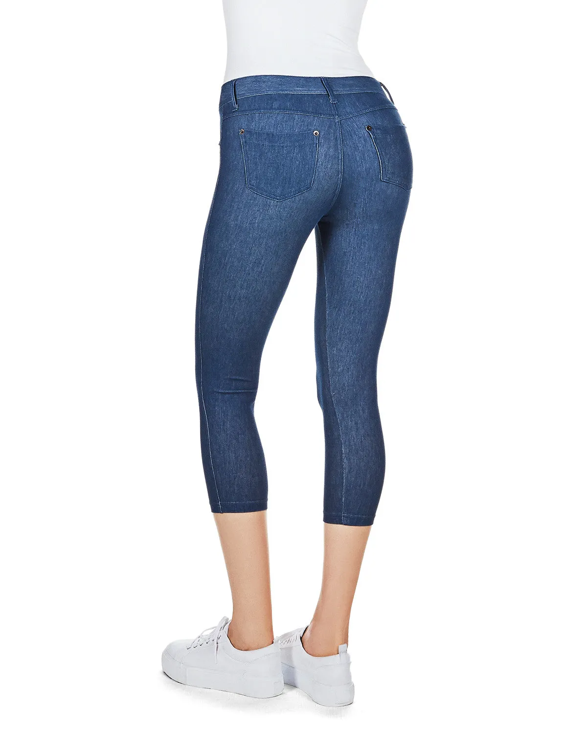 Denim Zipper Capri Cotton Blend Jean Leggings