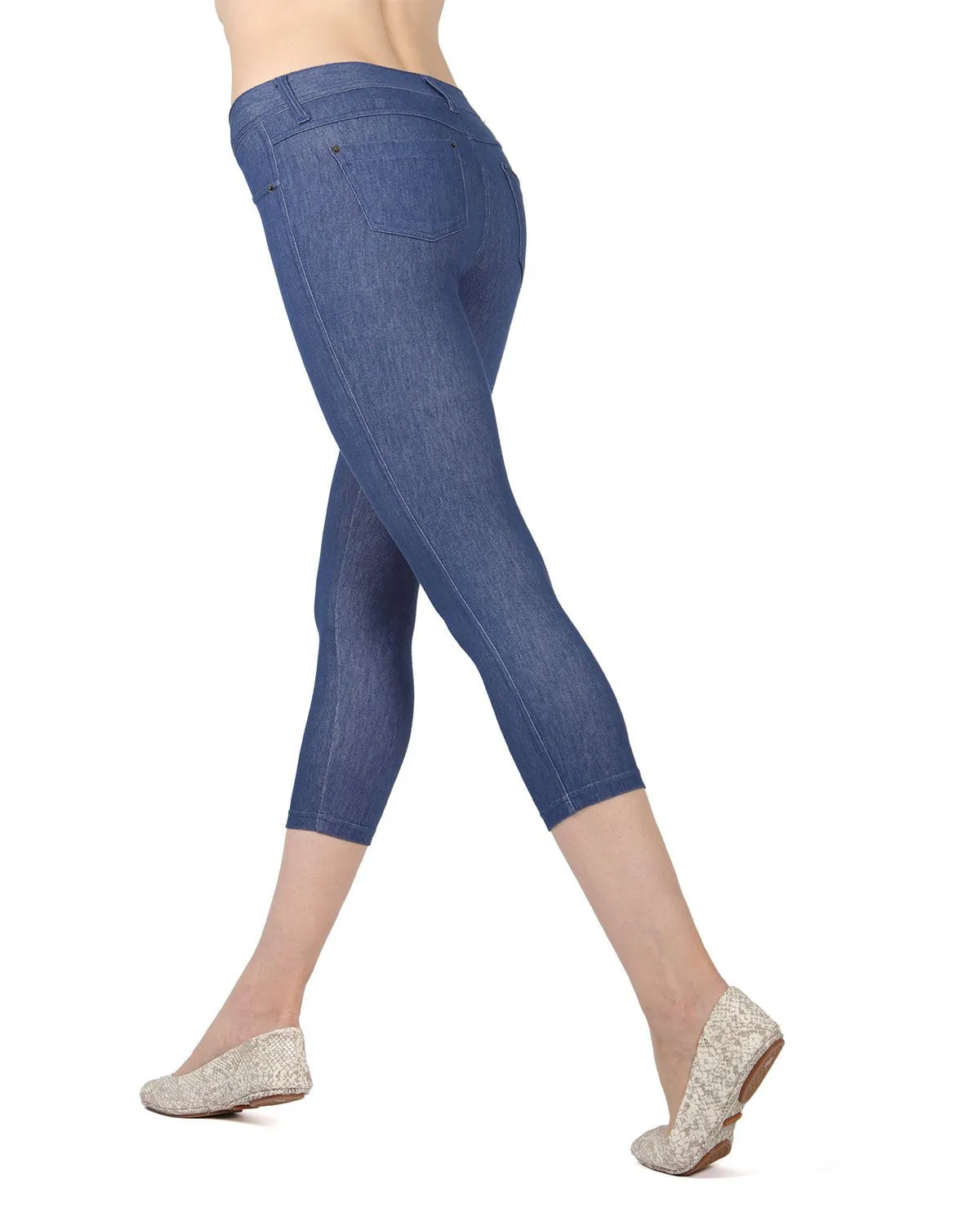 Denim Zipper Capri Cotton Blend Jean Leggings