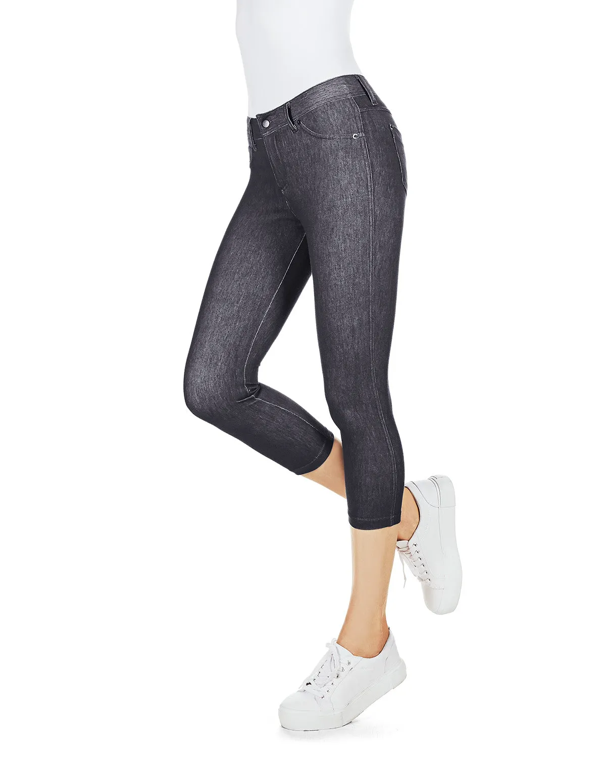 Denim Zipper Capri Cotton Blend Jean Leggings