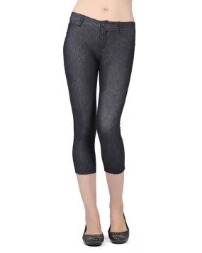 Denim Zipper Capri Cotton Blend Jean Leggings