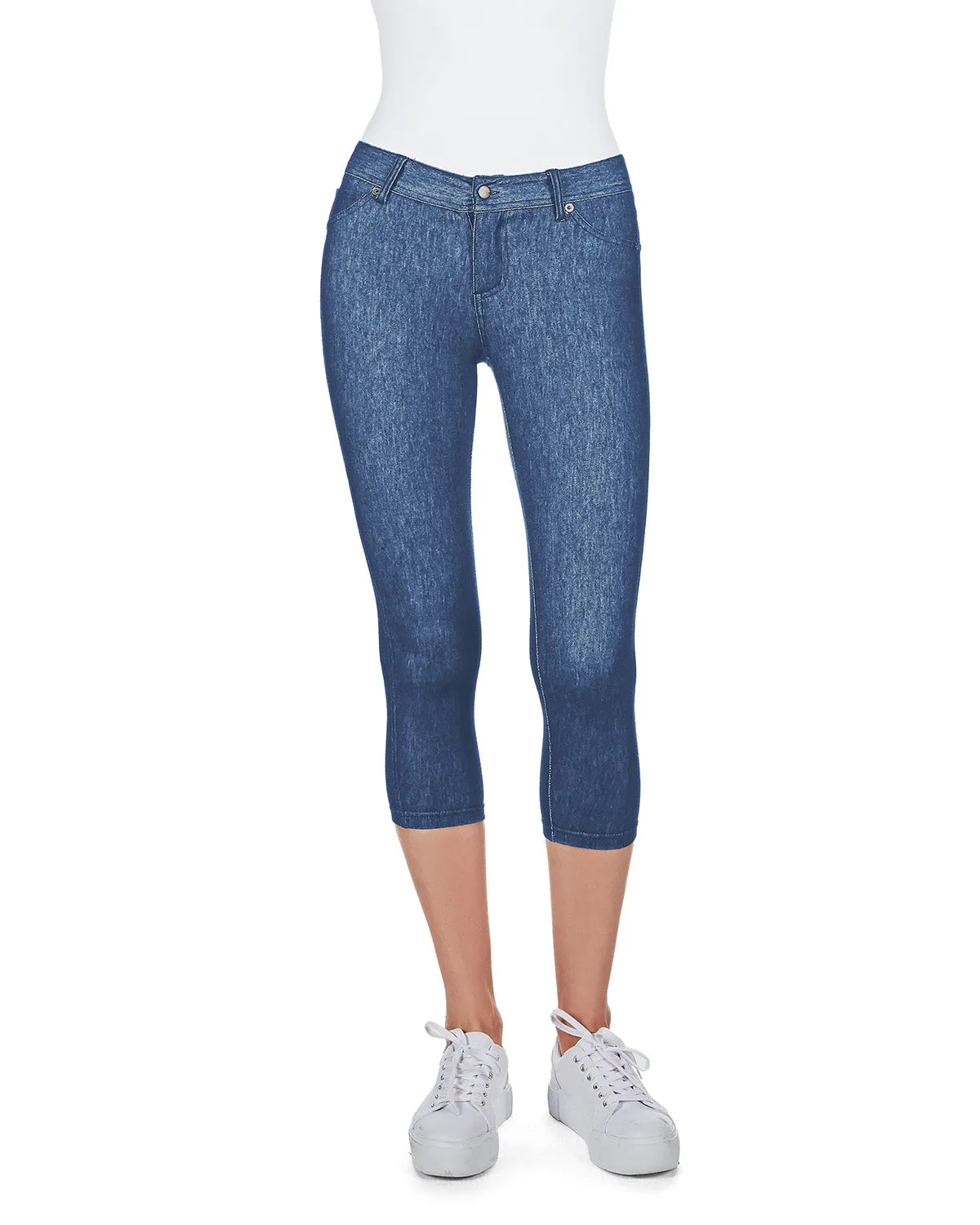 Denim Zipper Capri Cotton Blend Jean Leggings