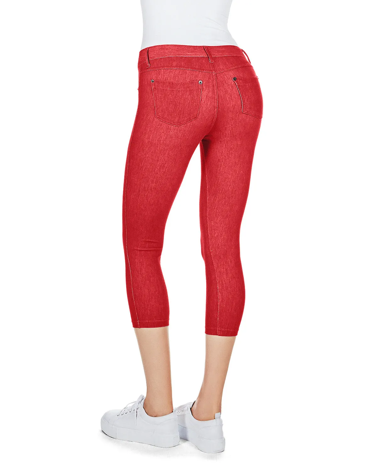 Denim Zipper Capri Cotton Blend Jean Leggings