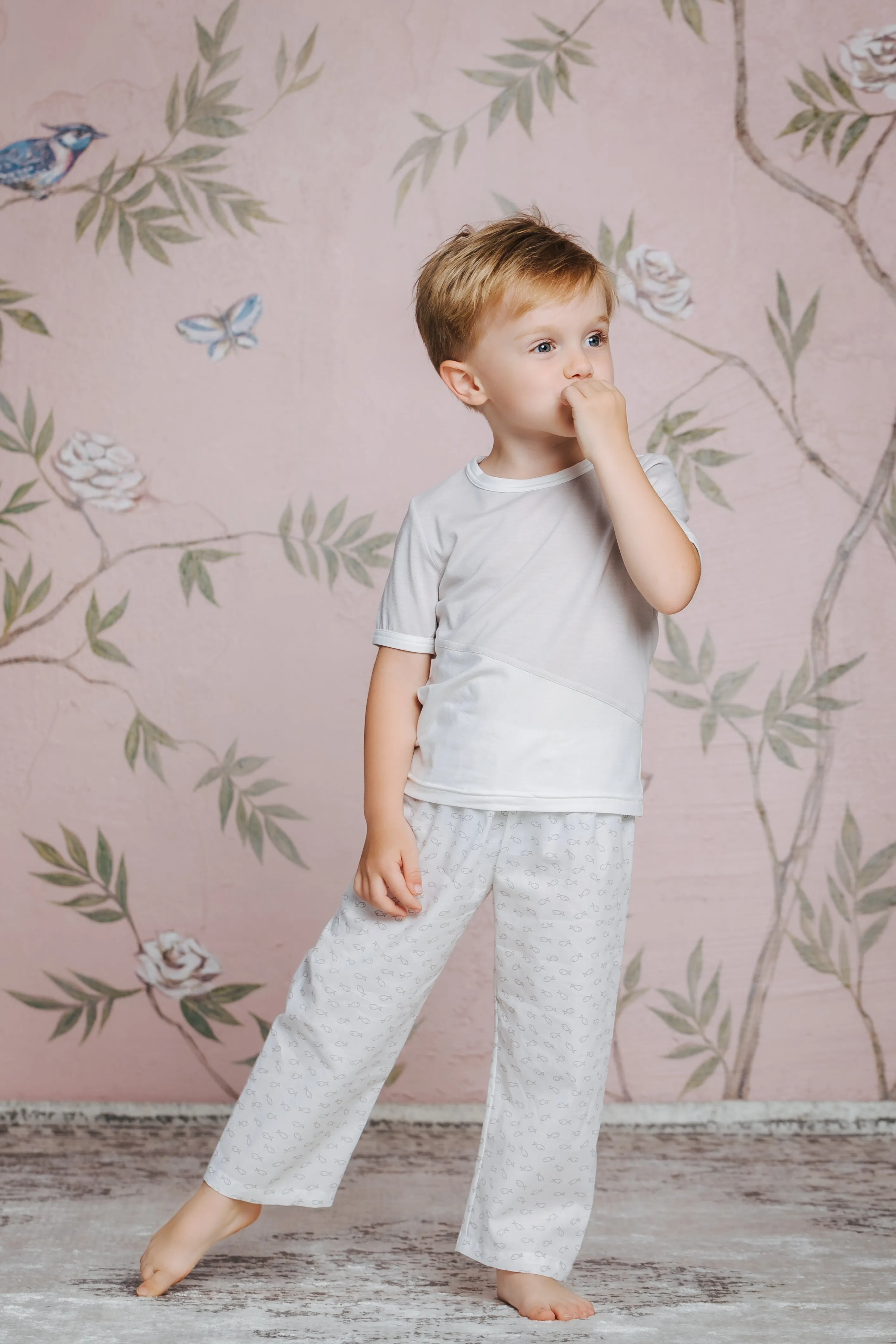 DENIS - BOYS' PYJAMA SET WITH GRAY FISH PRINT