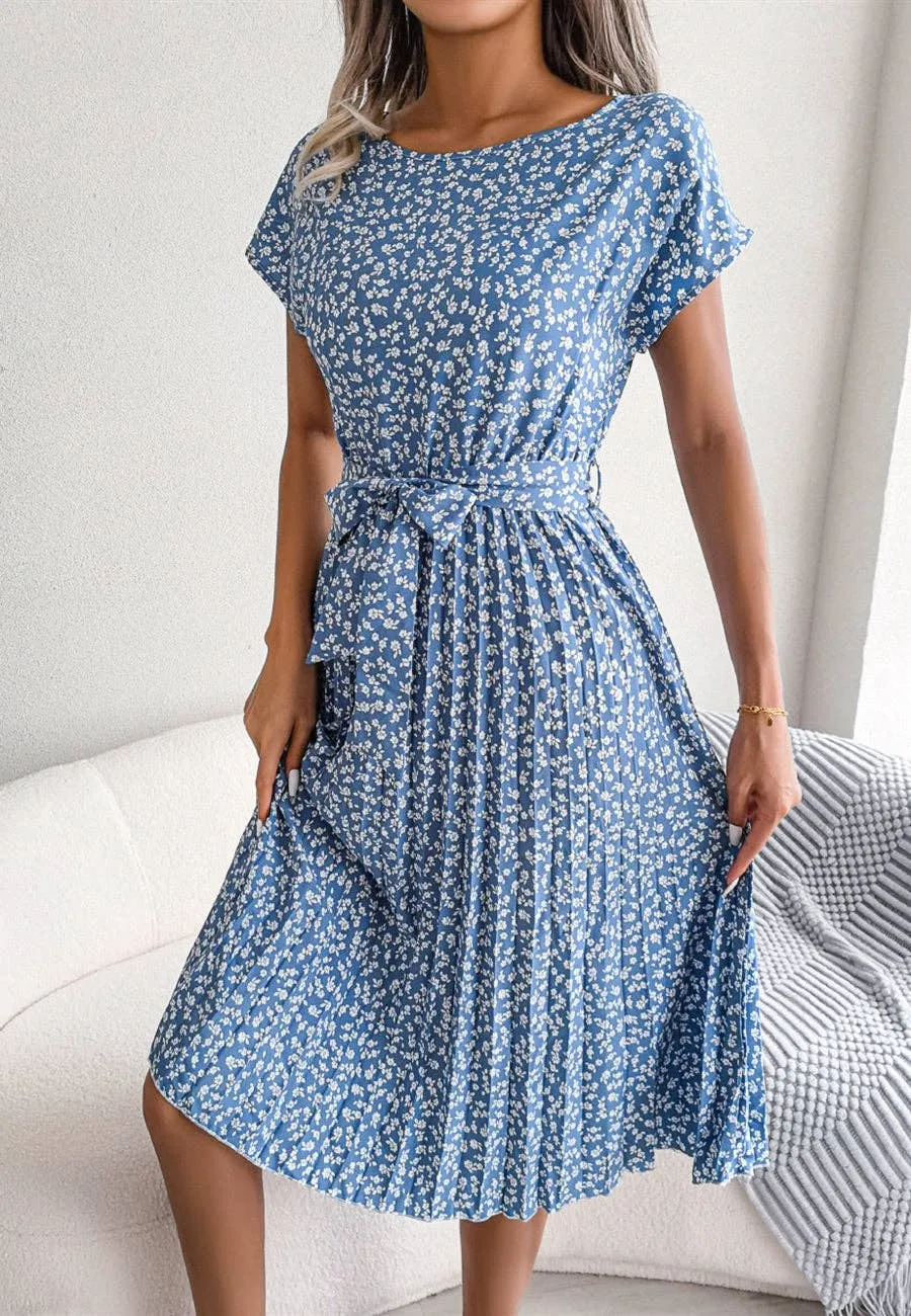 Ditsy Floral Print Pleated Dress