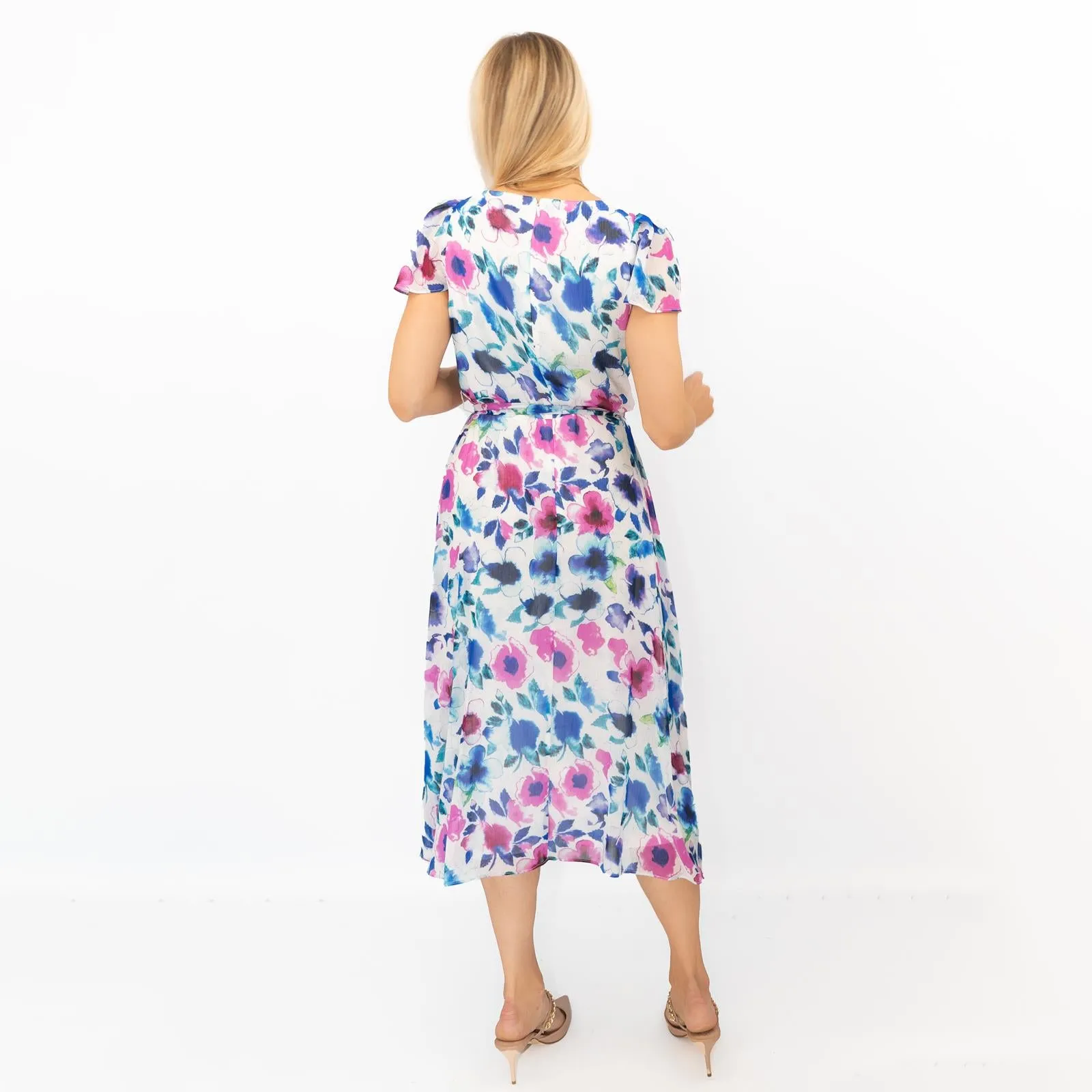 DKNY Midi Dress Floral Flutter Sleeve