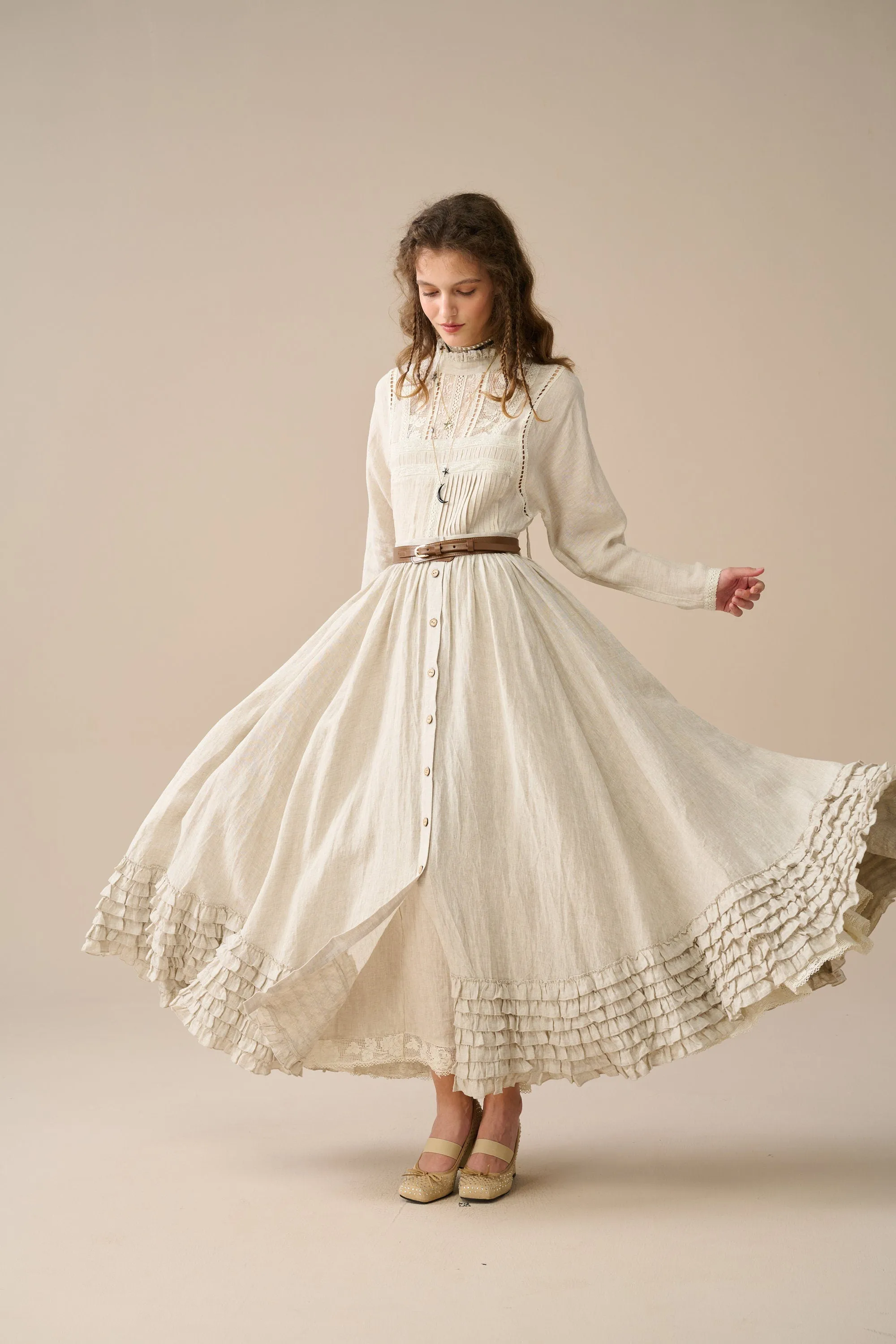 Dorothy 27|Ruffled maxi linen skirt