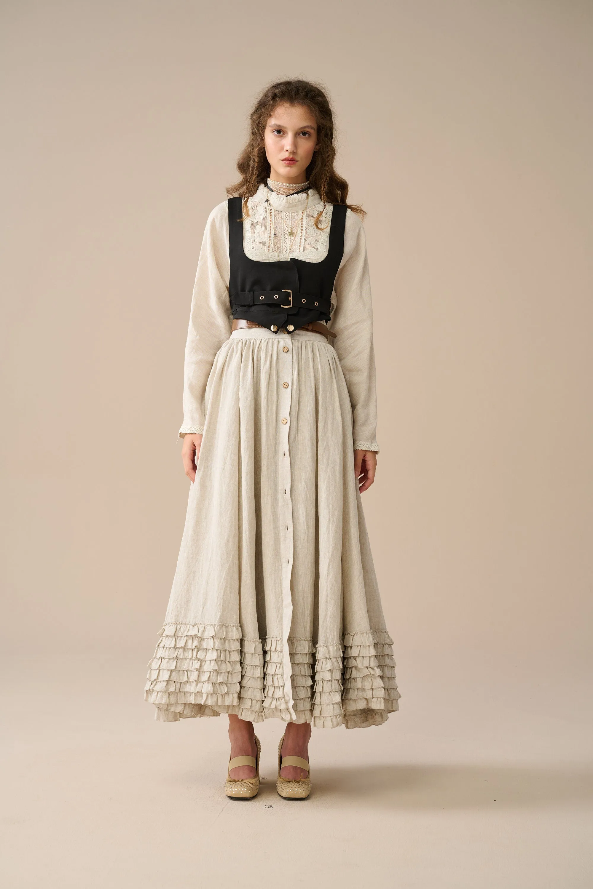 Dorothy 27|Ruffled maxi linen skirt