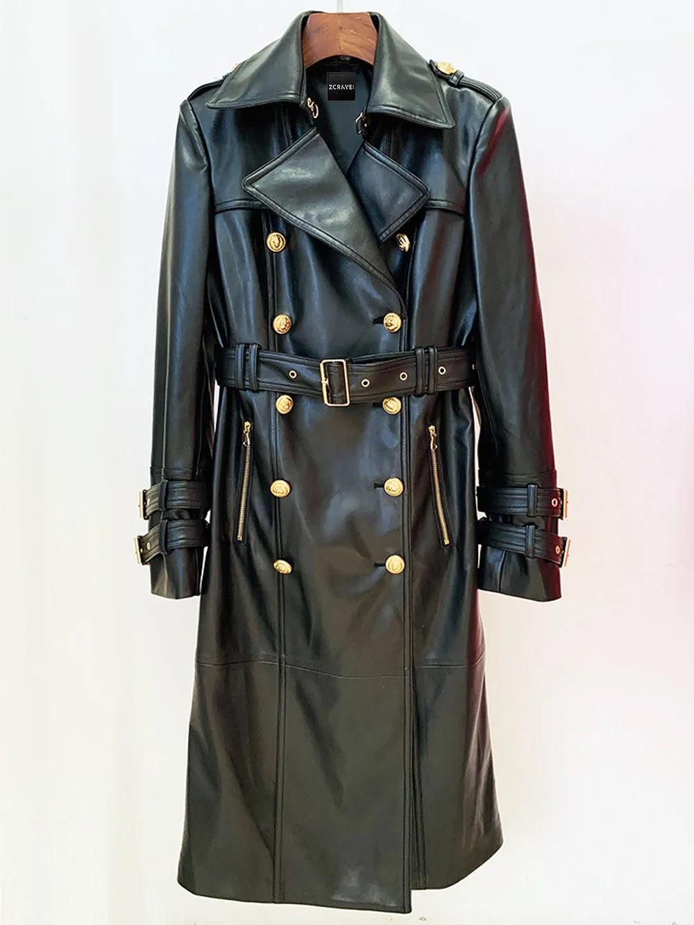 Double Breasted Leather Trench Coat