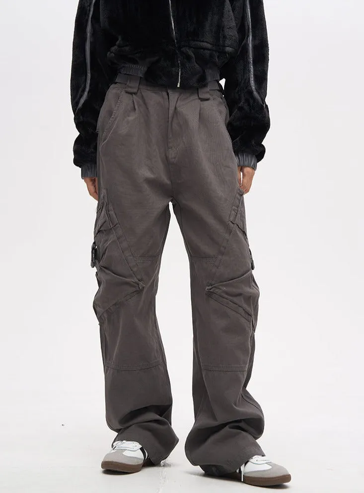 Double Waist Strap Wide Leg Cargo Pants