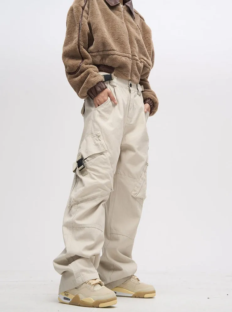 Double Waist Strap Wide Leg Cargo Pants