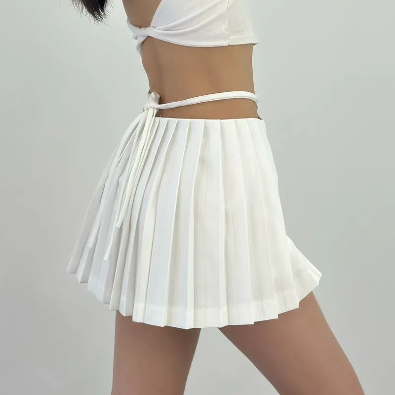 Double Zip Low-Waist Pleated Mini Skirt