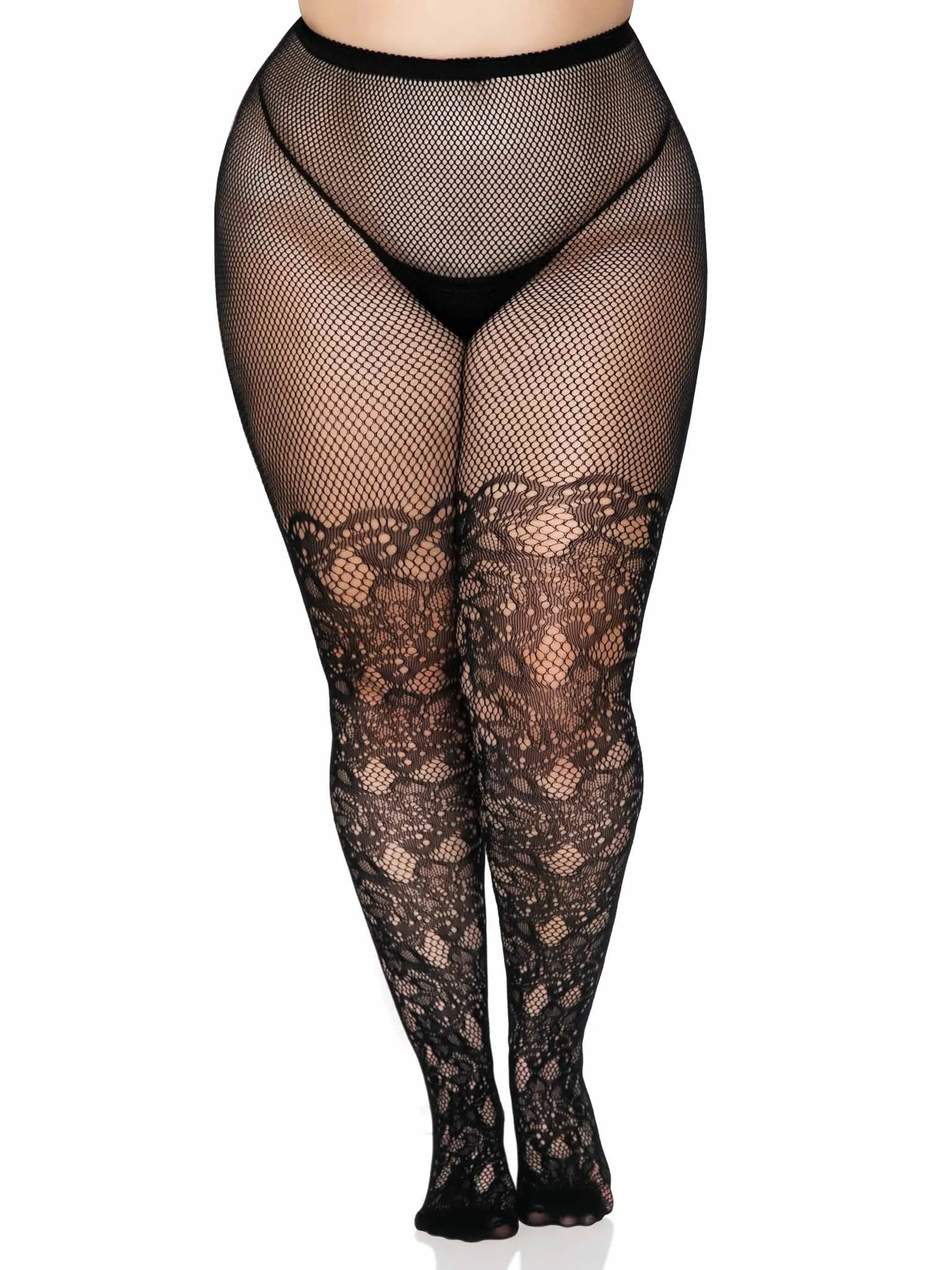 Drew Plus Floral Vine Fishnet Tights