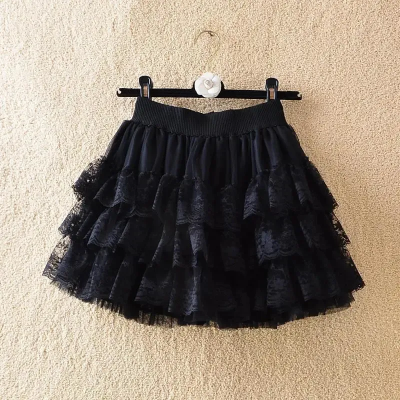 Elastic Gothic Lace Tutu Black Mesh Detail Sexy Mini Tulle Skirt