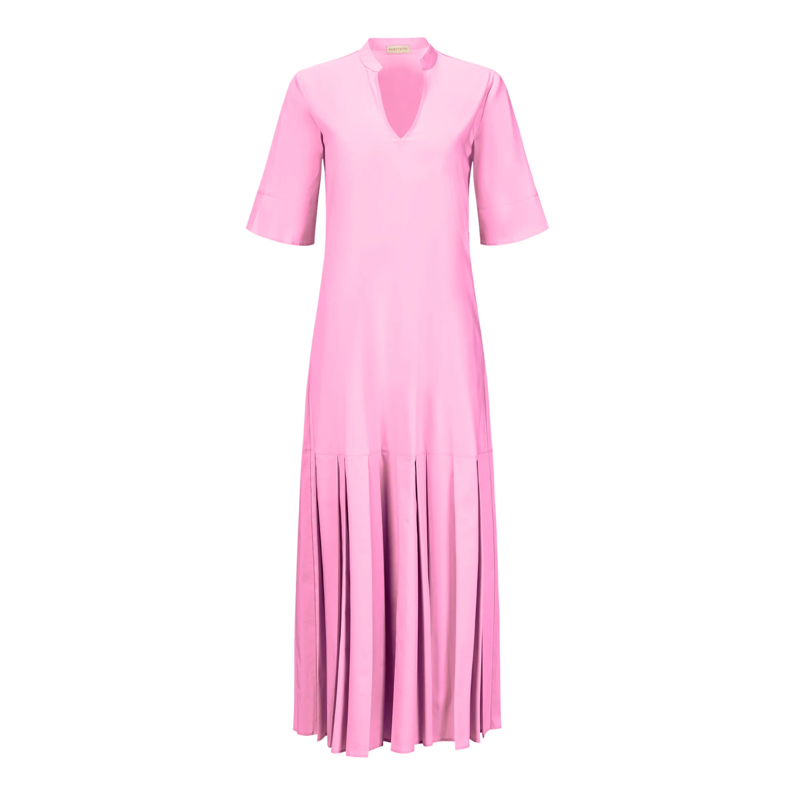 Elbow Sleeve Cotton Midi Dress - Pink