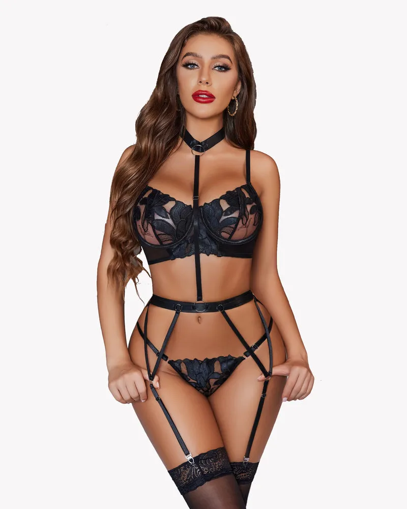 Embroidered Lace Bra and Panty Set