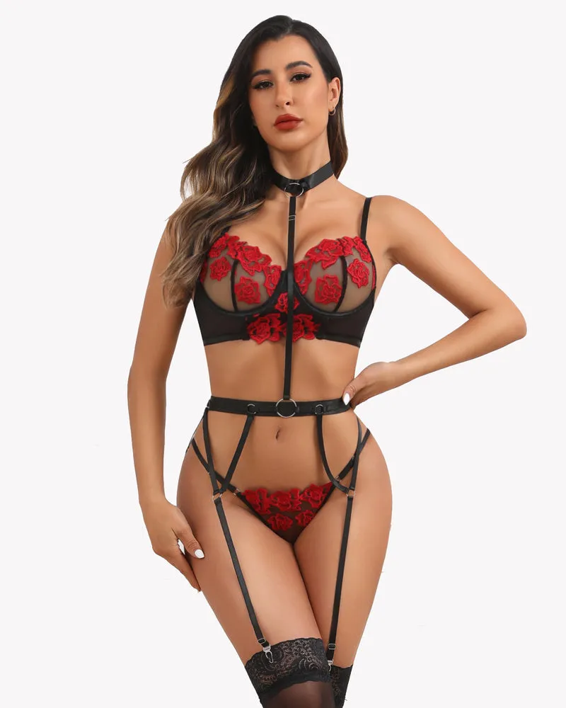 Embroidered Lace Bra and Panty Set