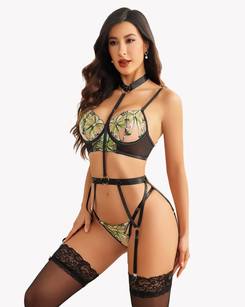 Embroidered Lace Bra and Panty Set