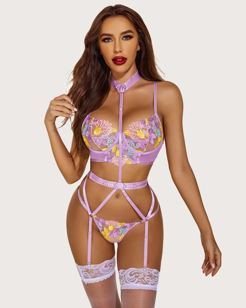 Embroidered Lace Bra and Panty Set