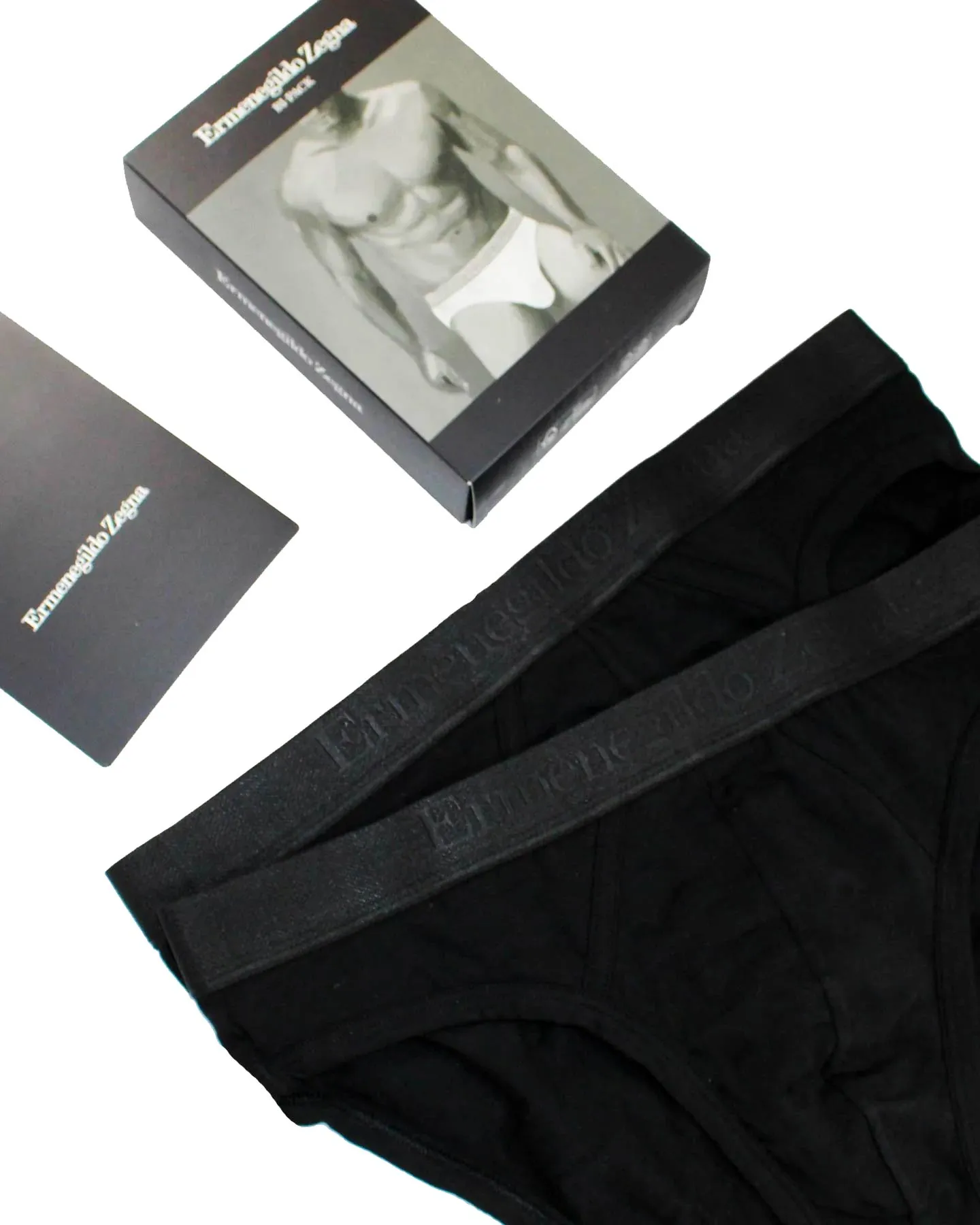 Ermenegildo Zegna Underwear Black Stretch L Cotton Midi Brief 2 Pack