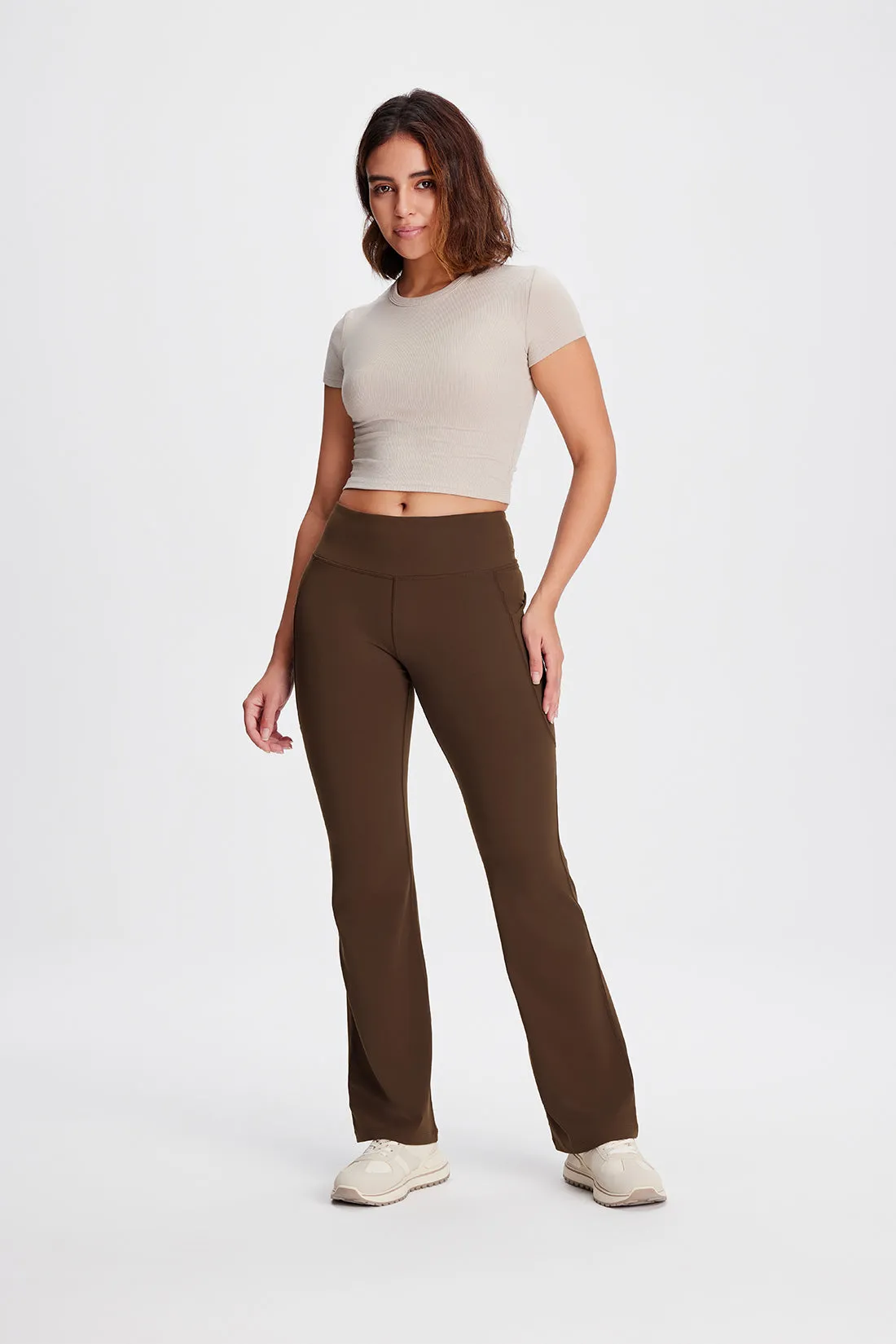 Essential Bootcut Yoga Pants, Side Pockets (Brown)