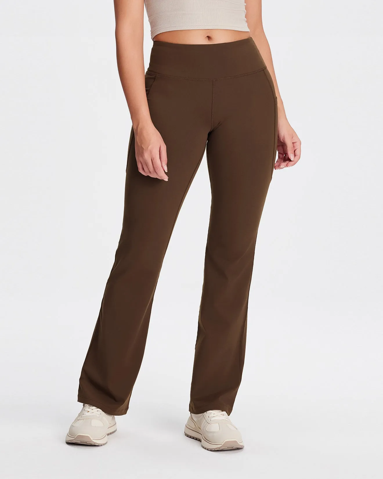 Essential Bootcut Yoga Pants, Side Pockets (Brown)