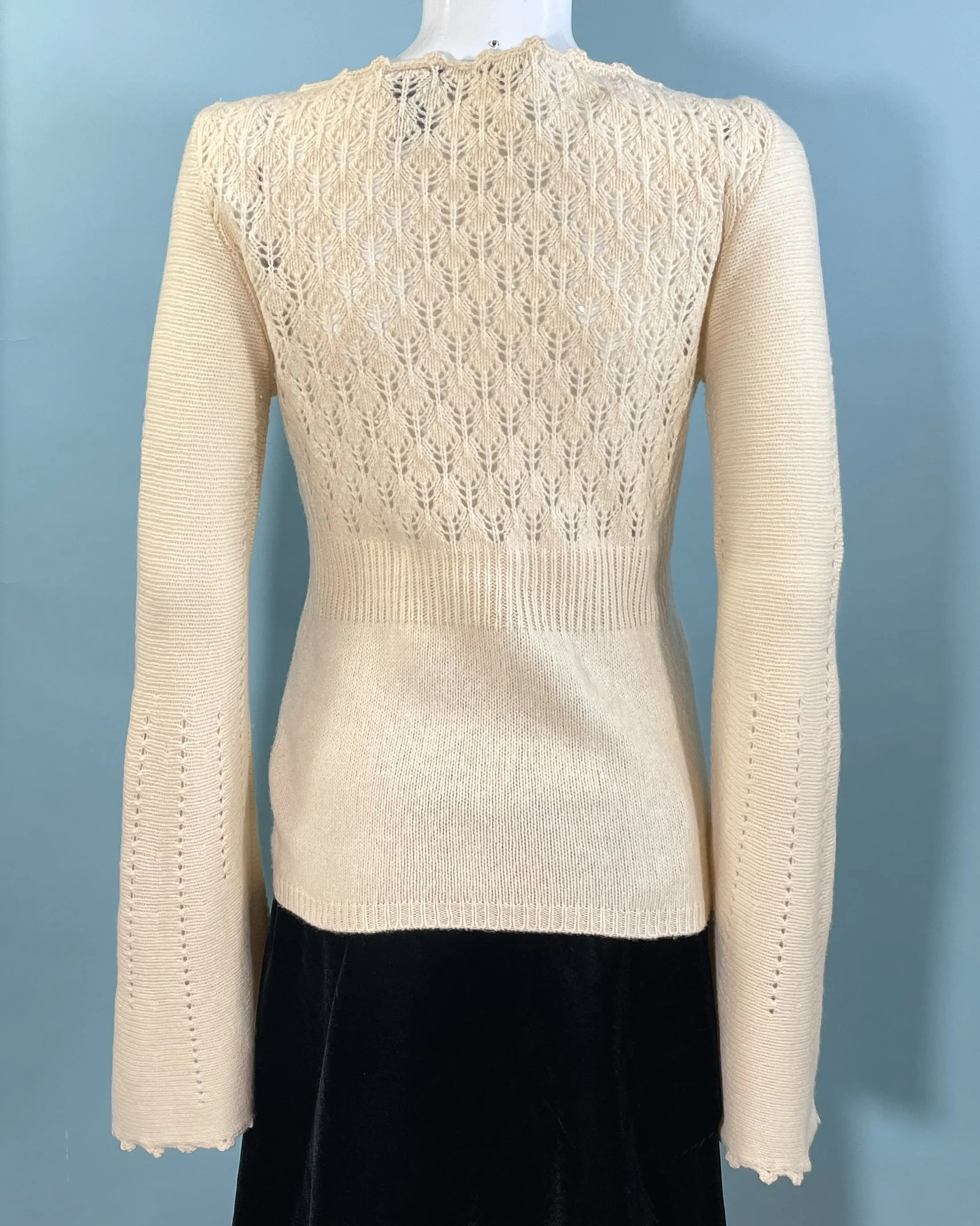 Express Vintage 90s Cream Merino Wool Sweater, Huge Bell Sleeves XS/S