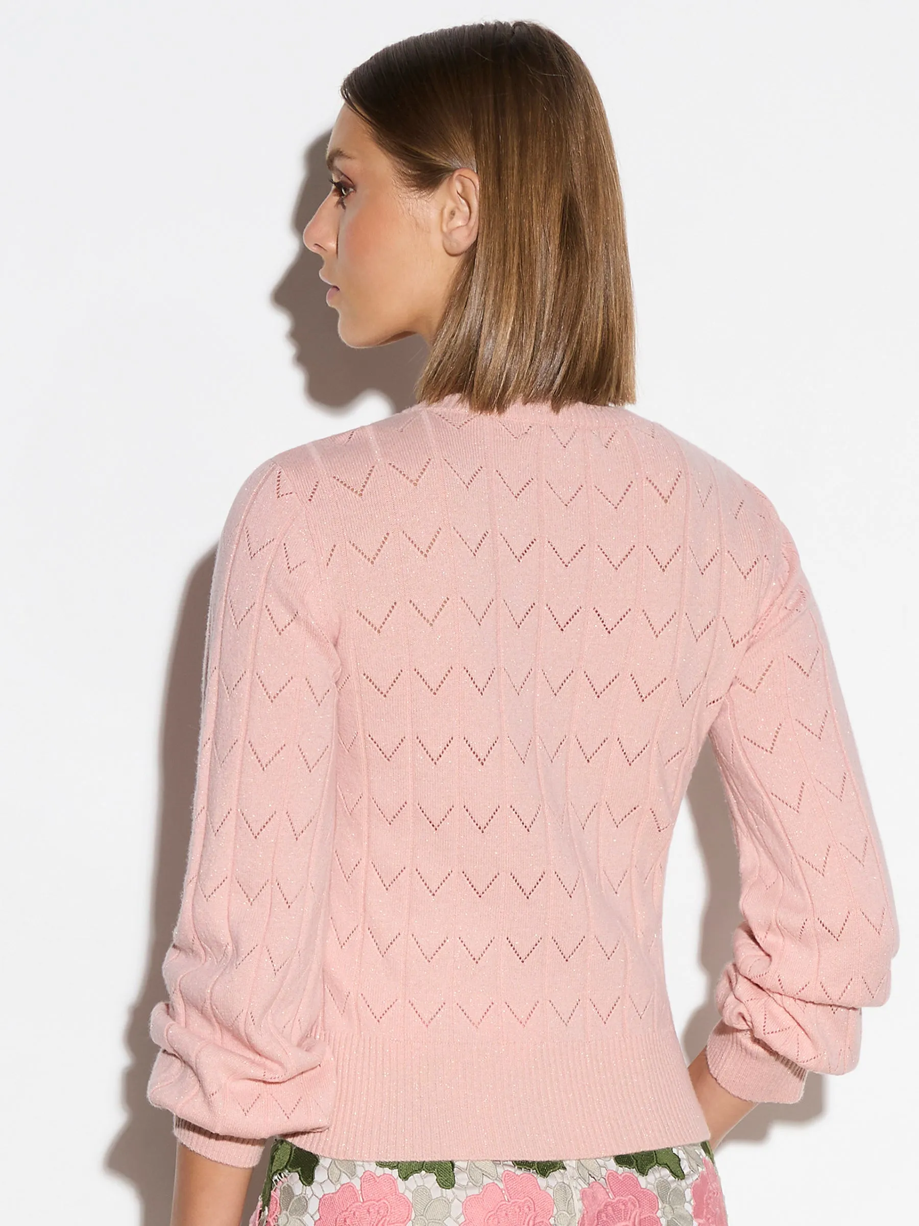 Eyelet L/S Metallic Sweater - Blush Pink (Size Large Only)