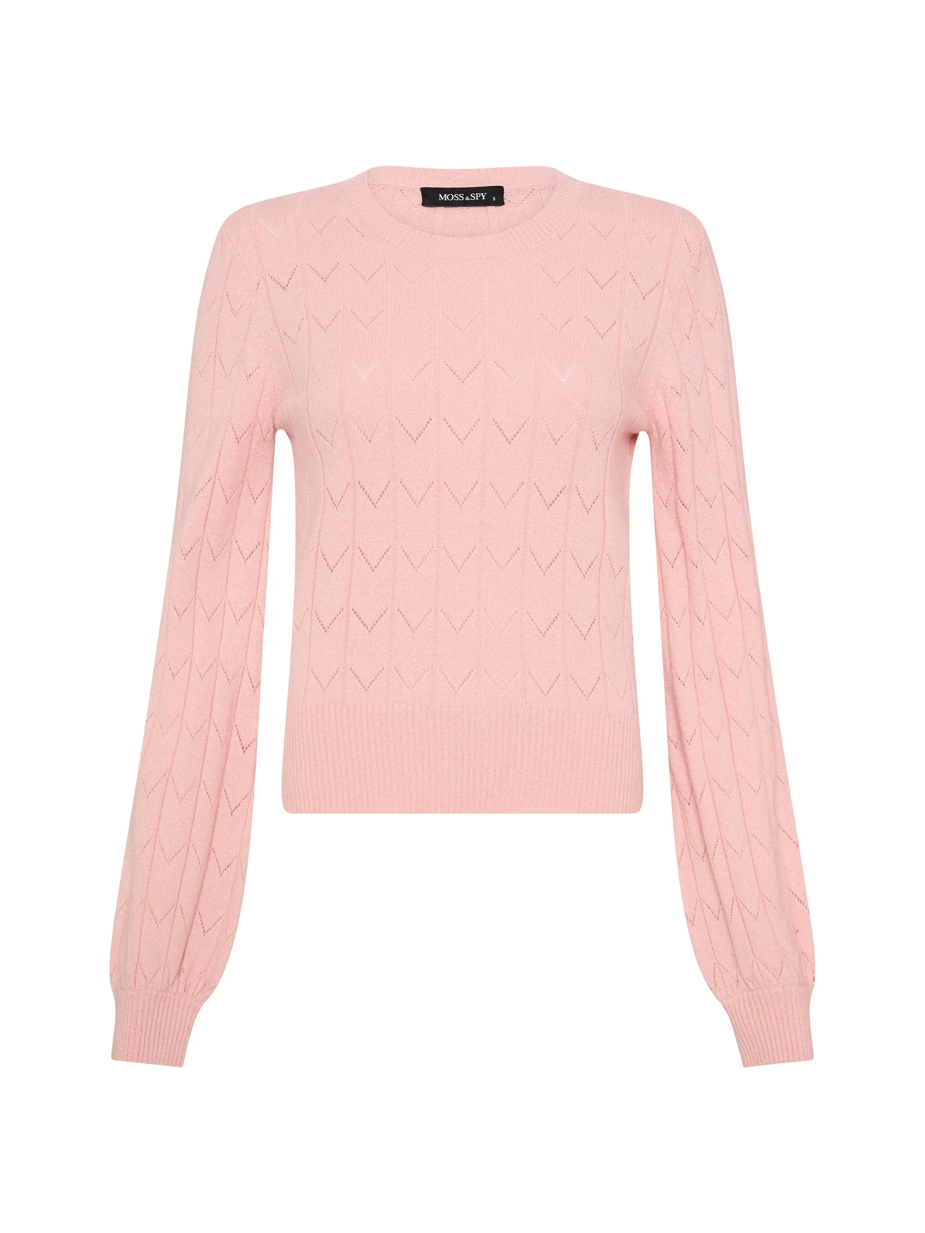 Eyelet L/S Metallic Sweater - Blush Pink (Size Large Only)