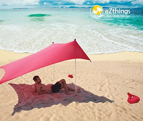 eZthings UV Light Sun Shade Protection Beach Shelters - Lightweight Tent Canopy with Sandbag Anchors