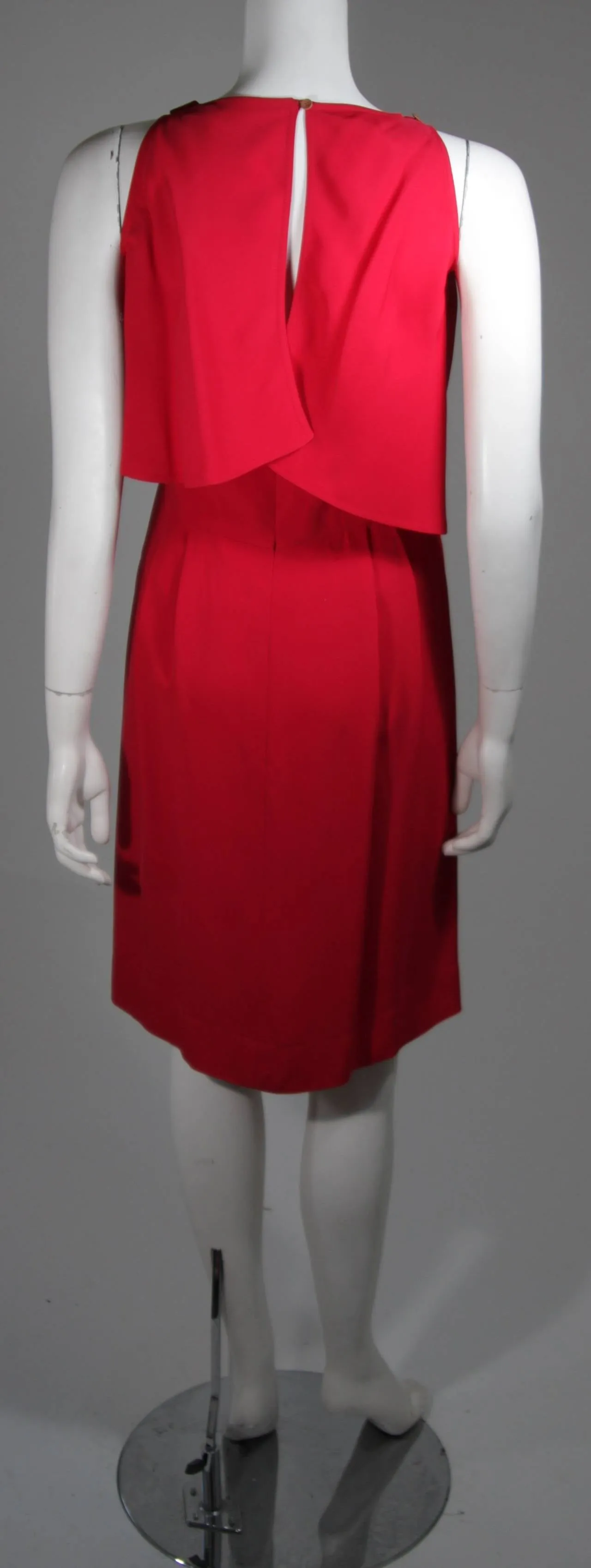 FENDI Red Cocktail Dress with Caplet and Button Details Size 2