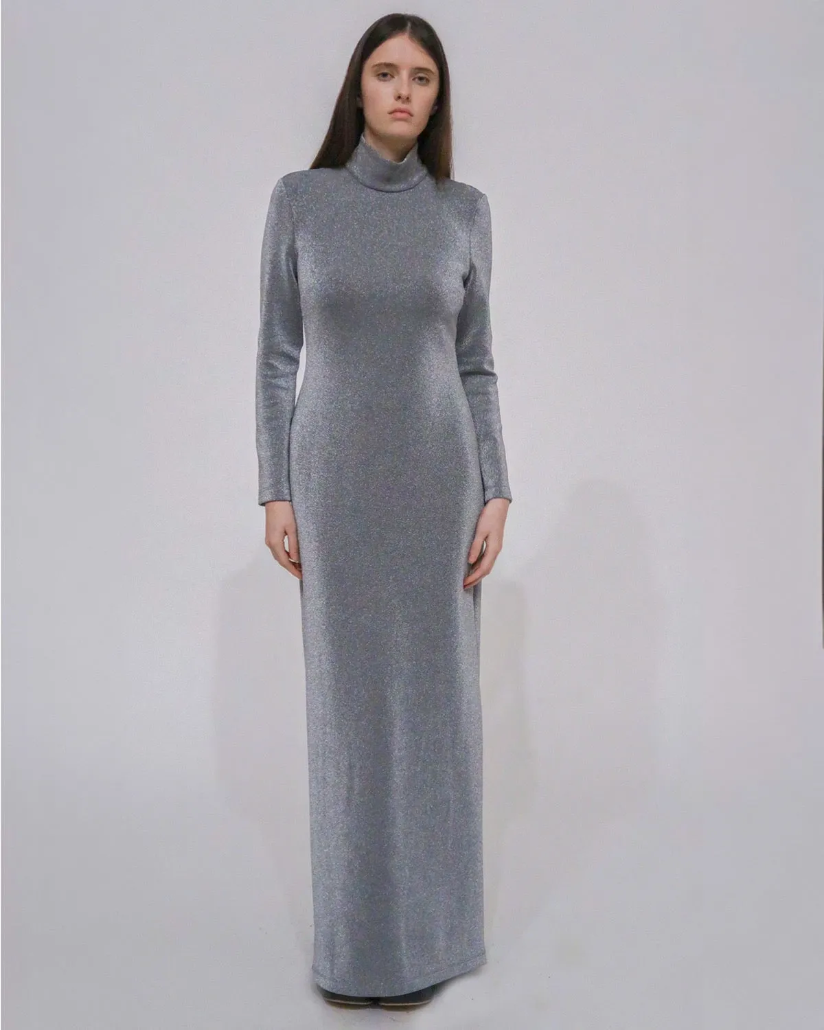 FITTED TURTLENECK MAXI DRESS - LUREX