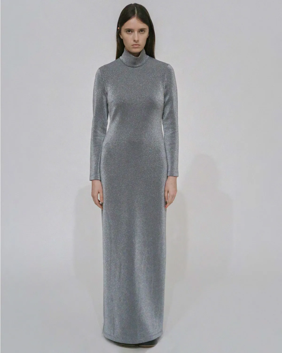 FITTED TURTLENECK MAXI DRESS - LUREX