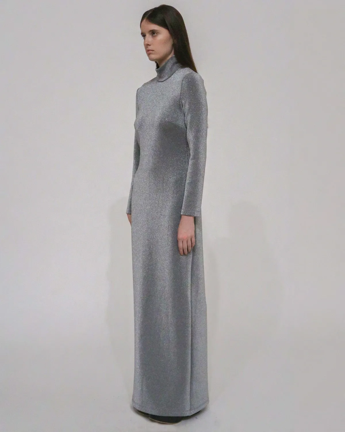 FITTED TURTLENECK MAXI DRESS - LUREX