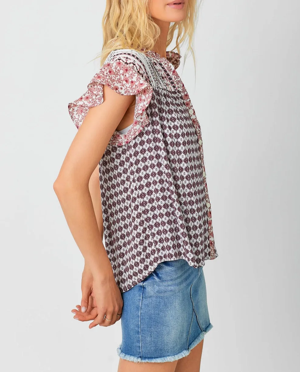 Flutter Sleeve Mix Printed Top