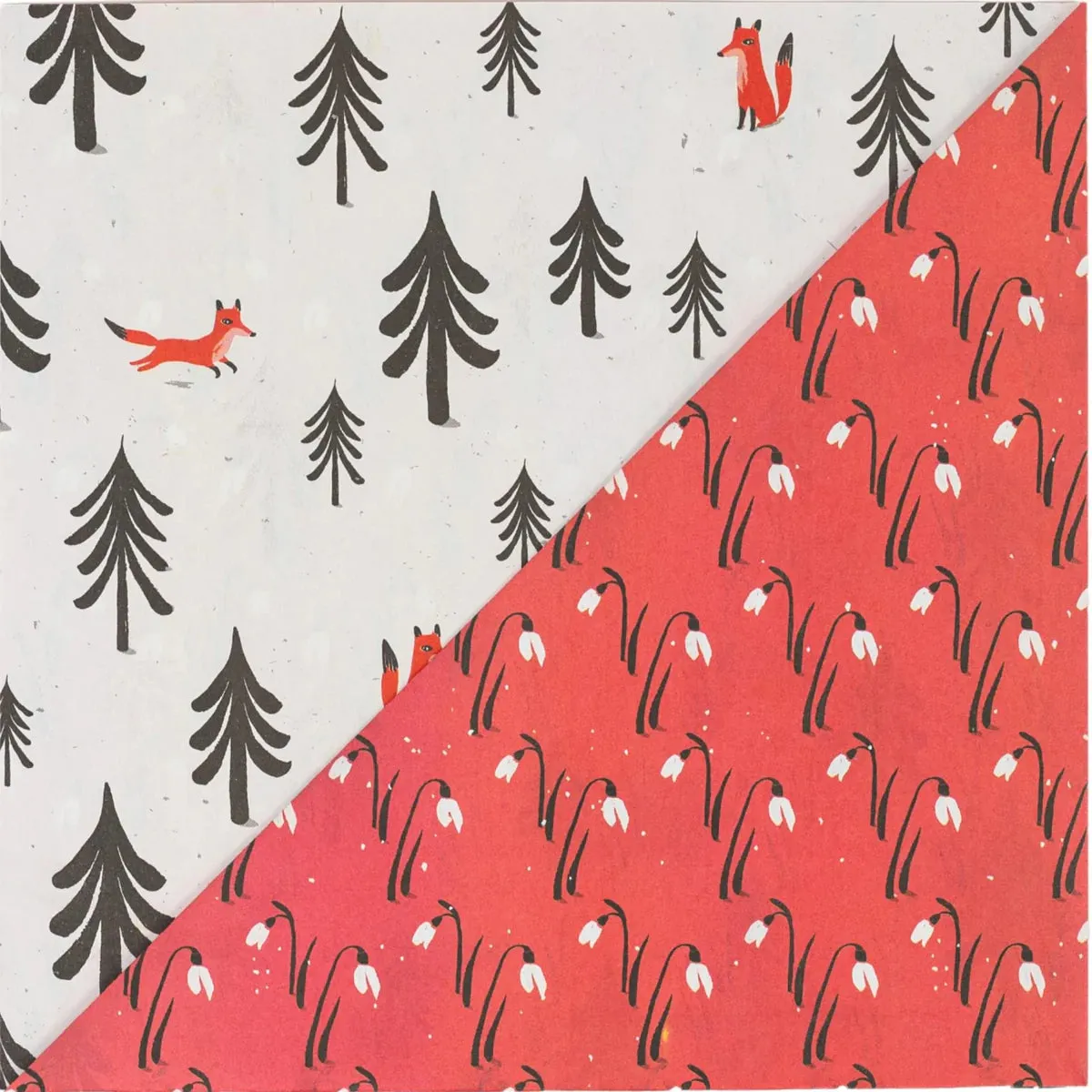 Fox Forest & Snowdrops /  Winter Holiday Gift Wrap Set