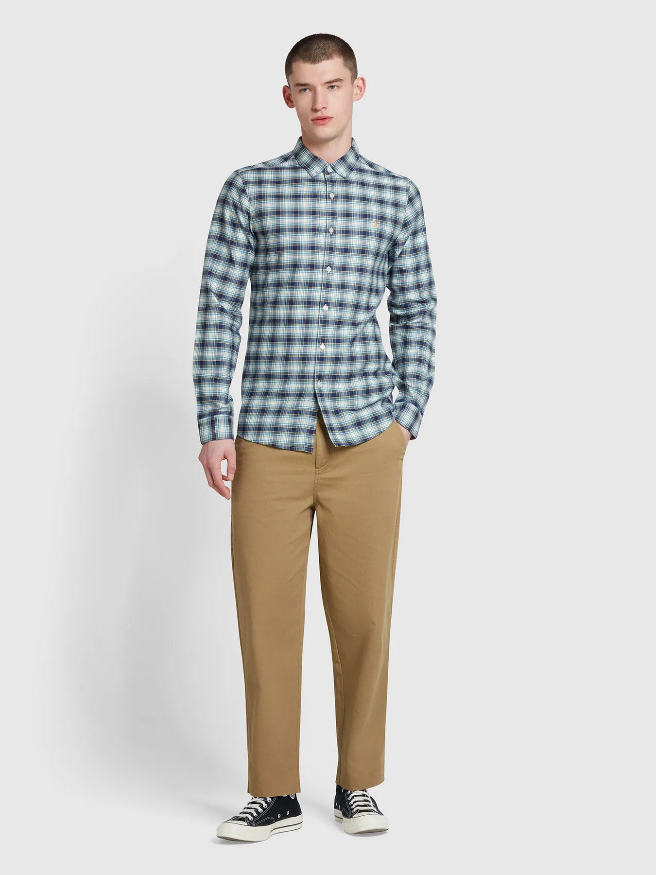 Fraser Slim Fit Check Long Sleeve Shirt In Brook Blue