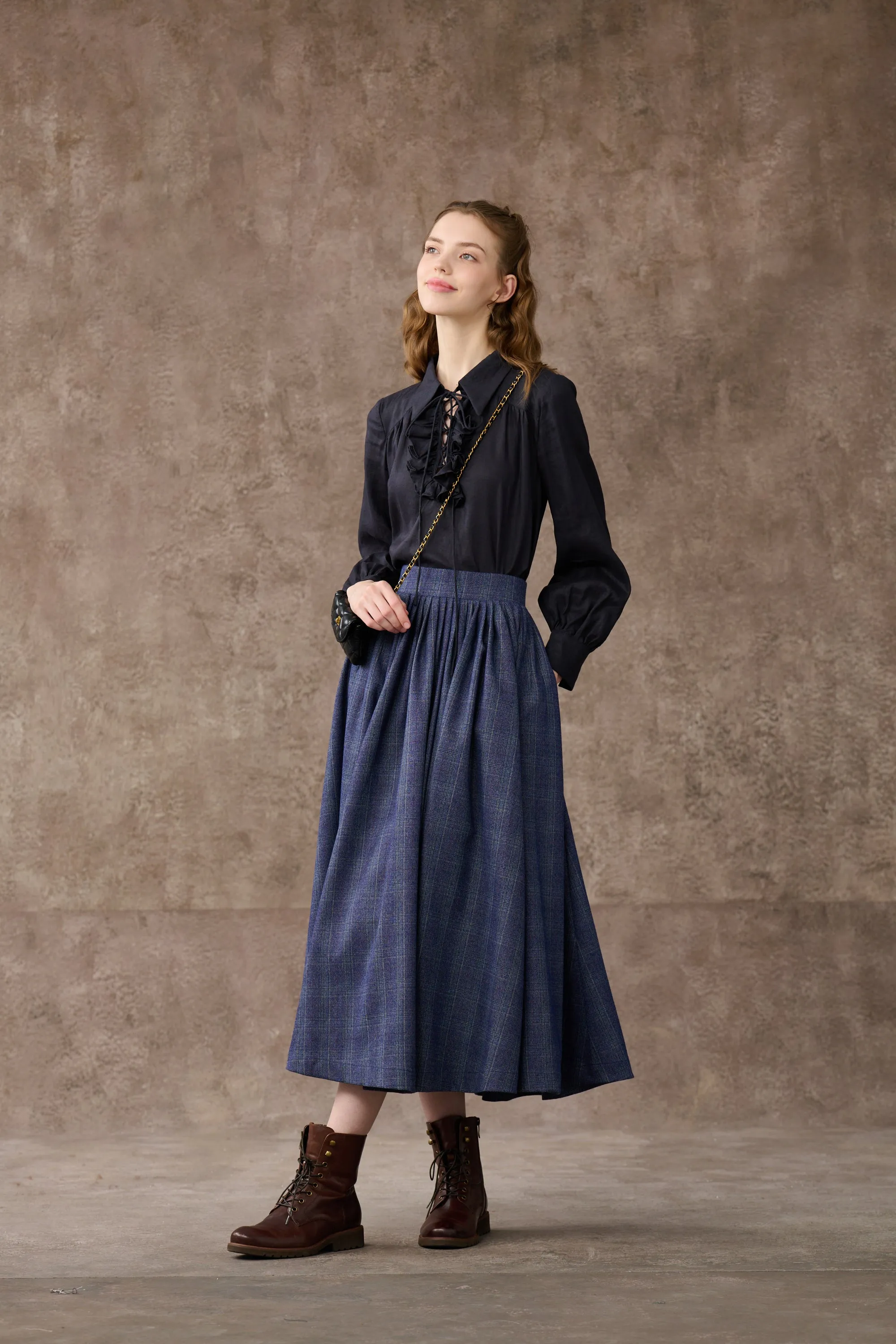 Future 4 | Tartan Wool Skirt in Blue