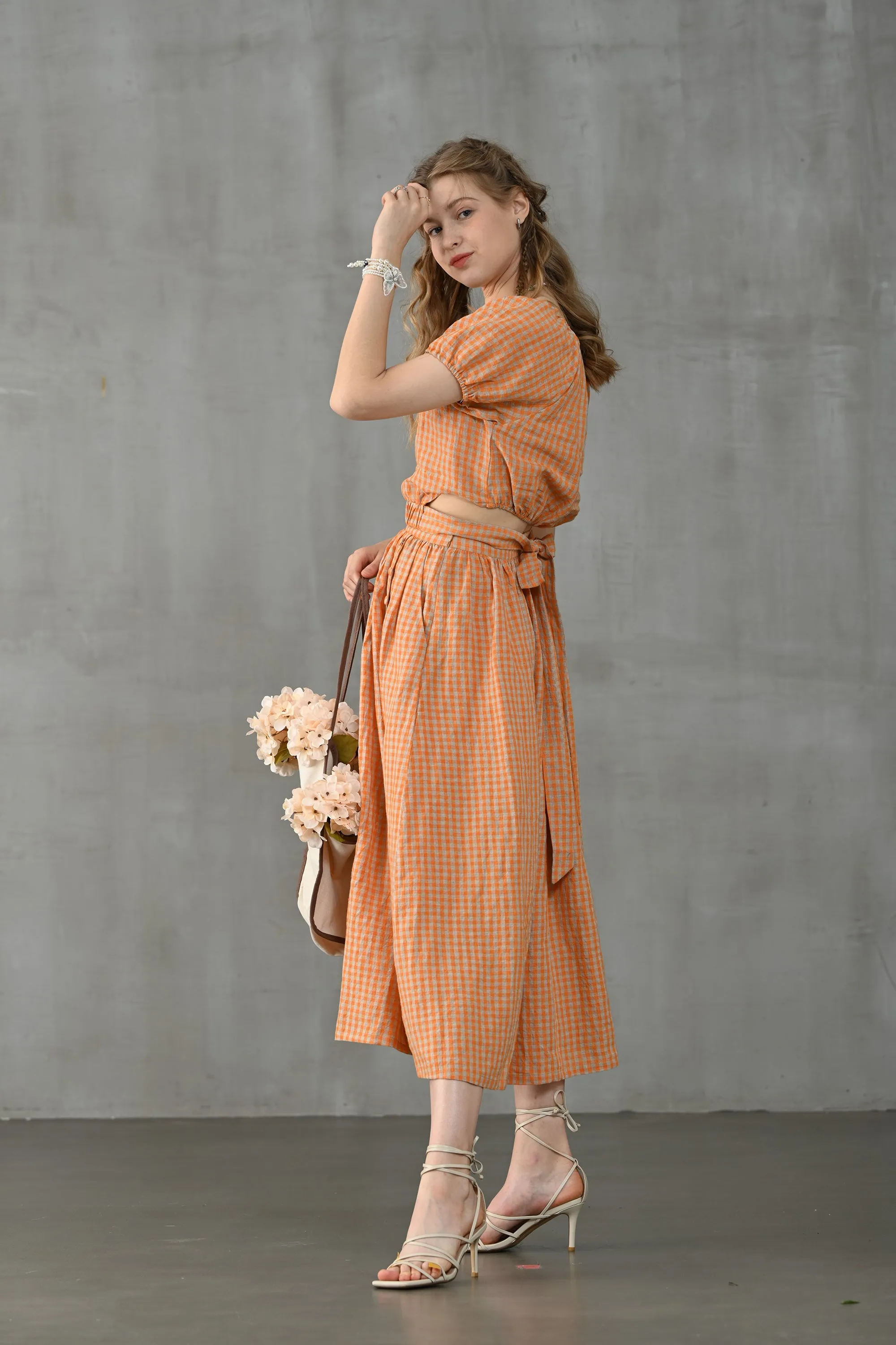 Grace 17 | Plaid 100%  Linen Skirt