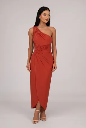 Hayden One Shoulder Midi Dress - Burnt Orange