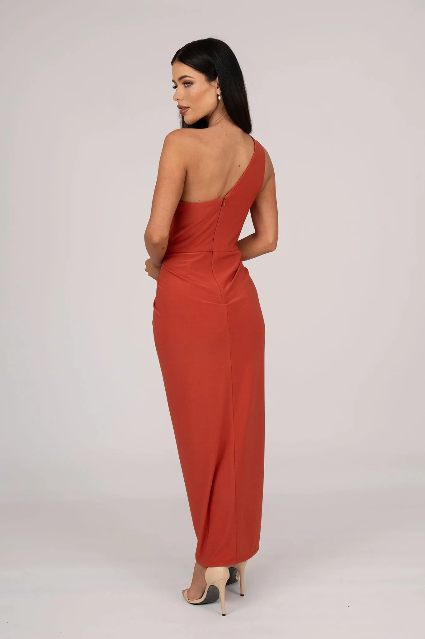 Hayden One Shoulder Midi Dress - Burnt Orange